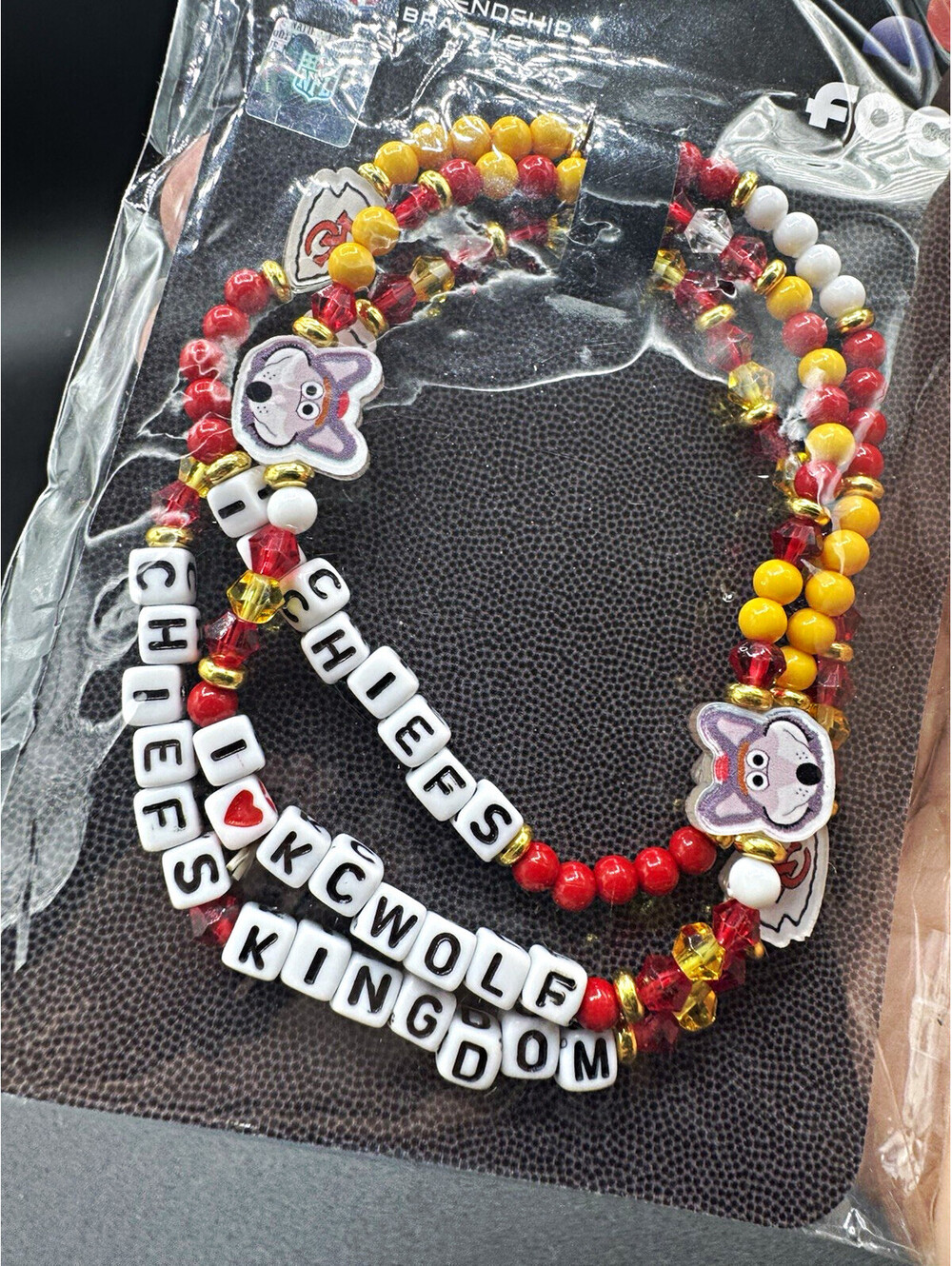 FOCO NFL Kansas City Chiefs Kingdom Beaded Dangle Charm Bracelet Set Red Yellow